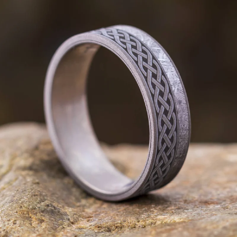 Sandblasted Celtic Ring with Meteorite