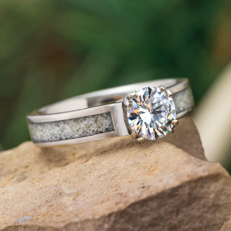 Antler Prong Moissanite Engagement Ring with Antler Inlay