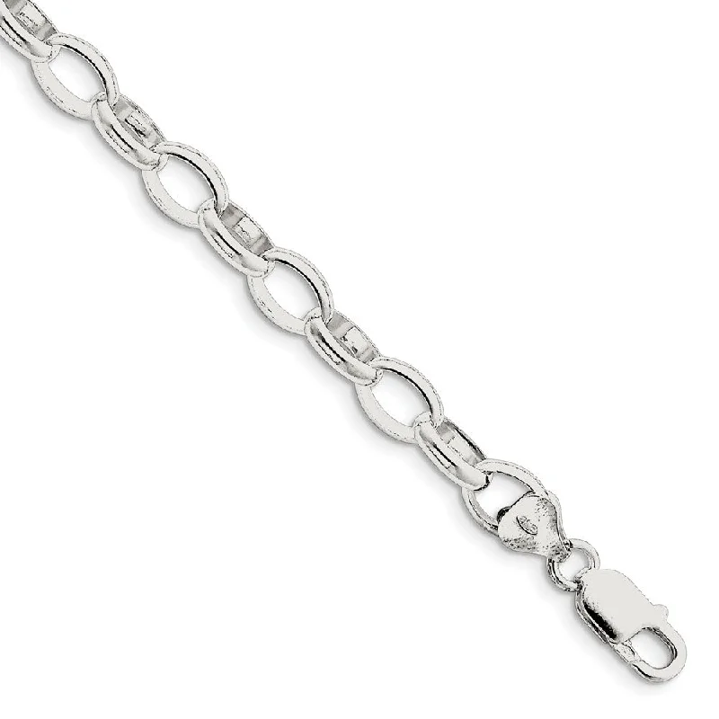 8mm, Sterling Silver Oval Solid Rolo Chain Bracelet