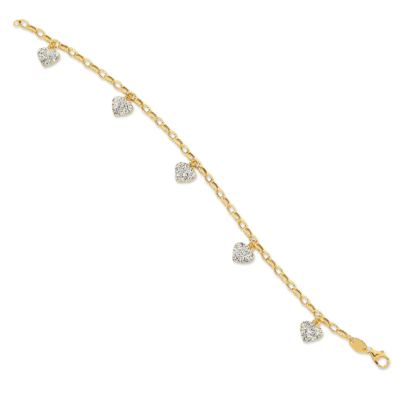 9ct Yellow Gold Silver Infused Heart Charm Bracelet