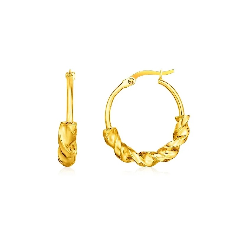 14k Yellow Gold Round Half Wire Hoop Earrings with Texture