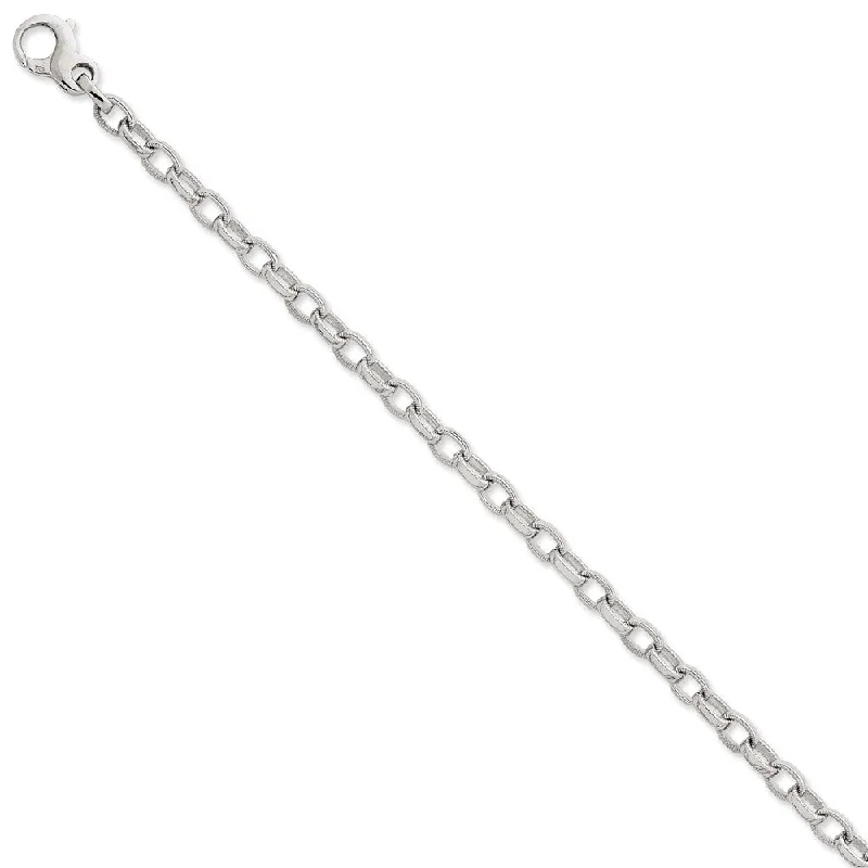 Men's 5mm 14k White Gold Ridged Oval Link Chain Bracelet