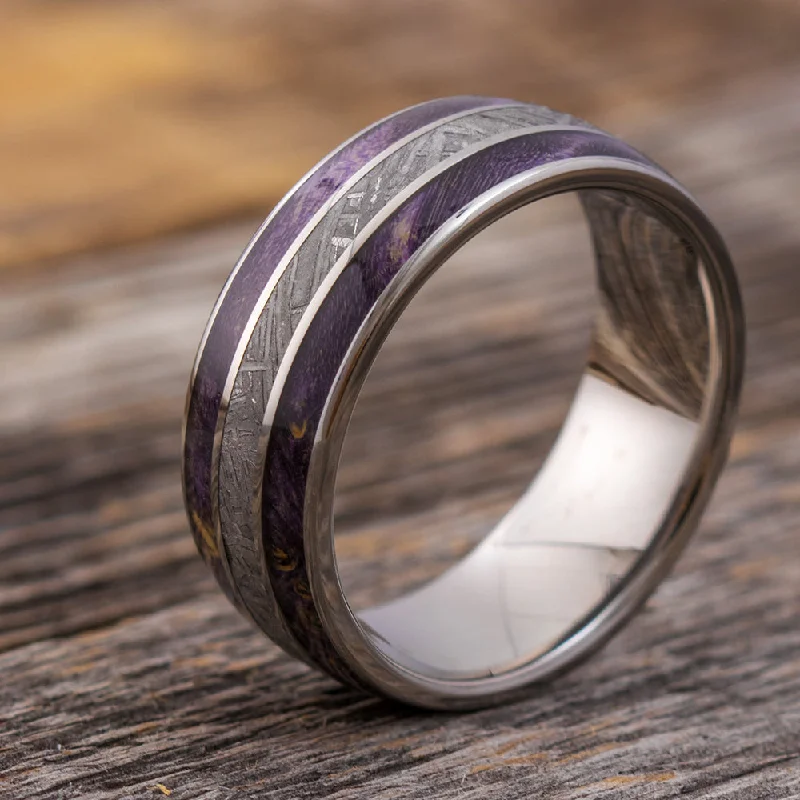 Purple Wood & Meteorite Men's Wedding Band