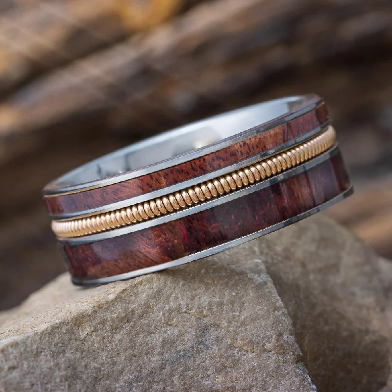 Guitar String Wedding Band with Bolivian Rosewood