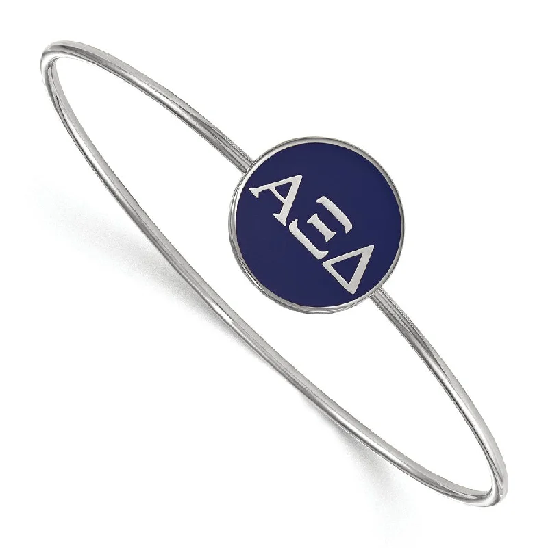 Sterling Silver Alpha Xi Delta Blue Enamel Greek Bangle - 6 in.