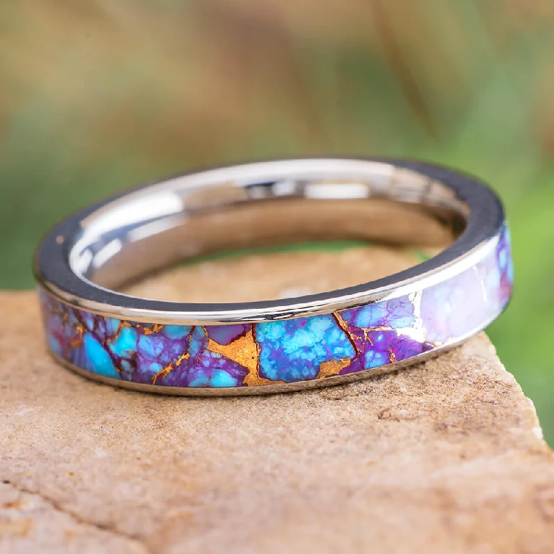 Lava Mosaic Turquoise Ring in Titanium