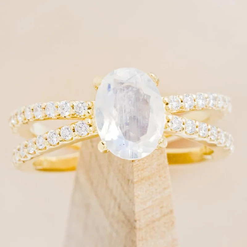 "ANASTASIA" - OVAL CUT MOONSTONE ENGAGEMENT RING WITH DIAMOND ACCENTS