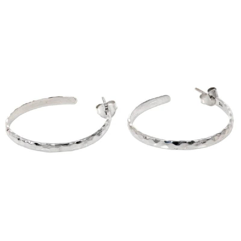 Sterling Silver Half Hoop Earrings, 'Mosaic In Sterling' (Indonesia) - 1.3*0.1