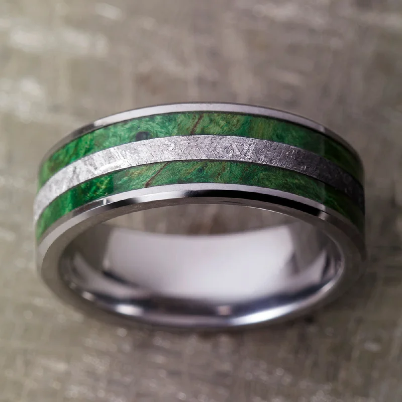 Green Wood & Meteorite Men's Wedding Band