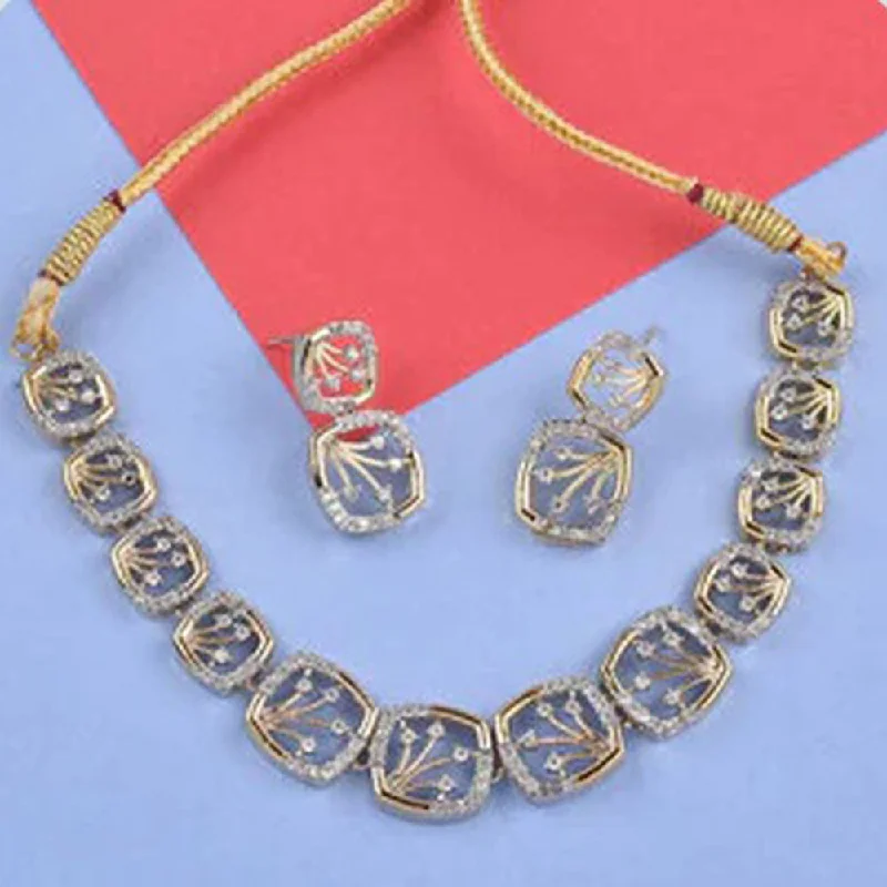 Beeji Creations 2 Tone Plated American Diamonds Necklace Set