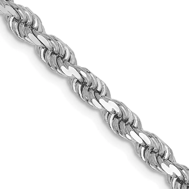 4mm 10k White Gold Solid Diamond Cut Rope Chain Bracelet