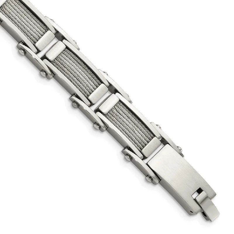 Men's Stainless Steel Brushed and Polished Cable Bracelet - 8.5 Inch