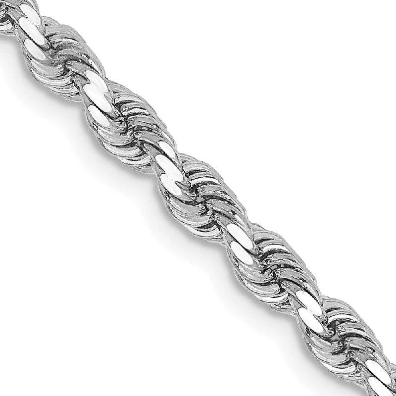 3.25mm 10k White Gold Solid Diamond Cut Rope Chain Bracelet