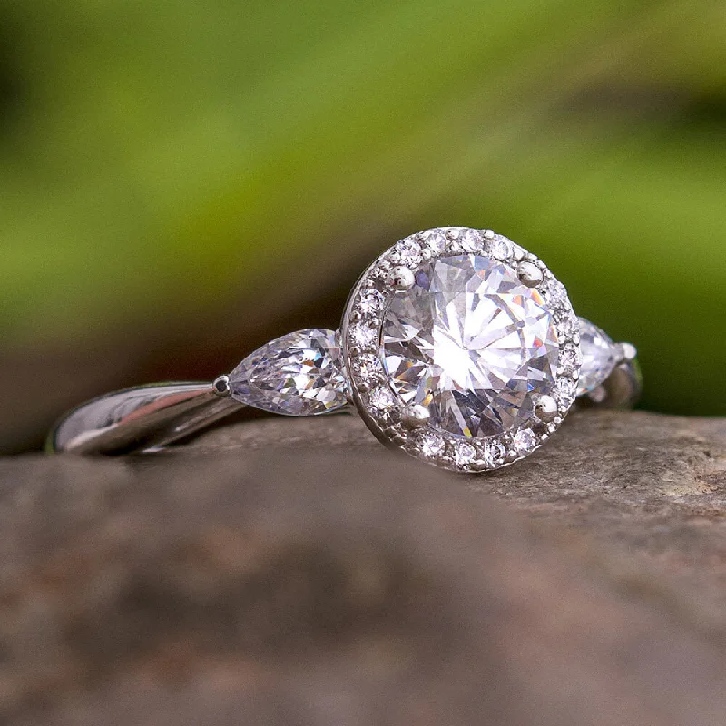 Moissanite Halo Engagement Ring With Diamond Accents