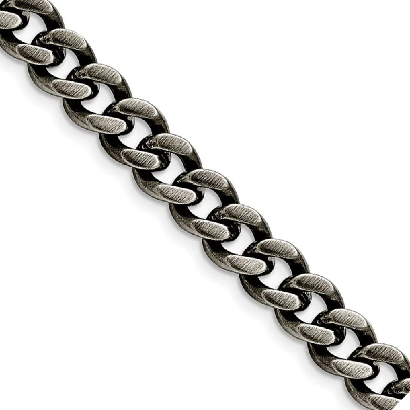 Men's 9.25mm Antiqued Stainless Steel Curb Chain Bracelet