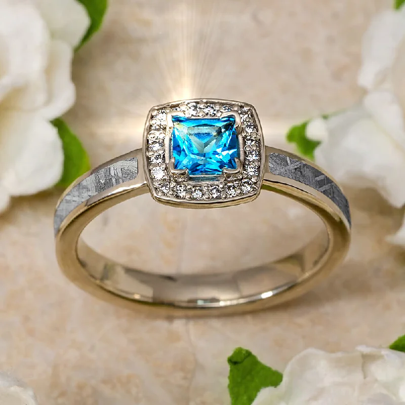 Blue Topaz Halo Engagement Ring