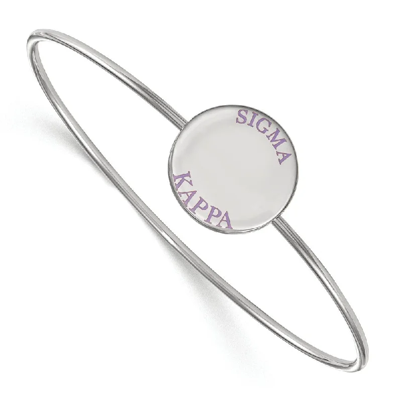 Sterling Silver Sigma Kappa Enamel Purple Letters Bangle - 7 in.