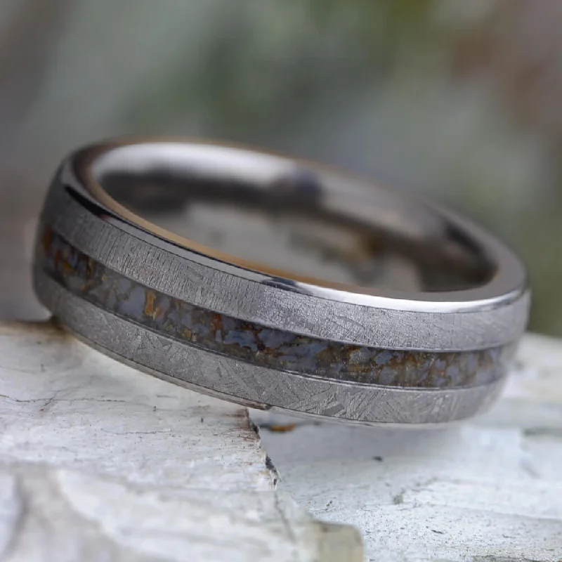 Gibeon Meteorite & Crushed Dinosaur Bone Wedding Band