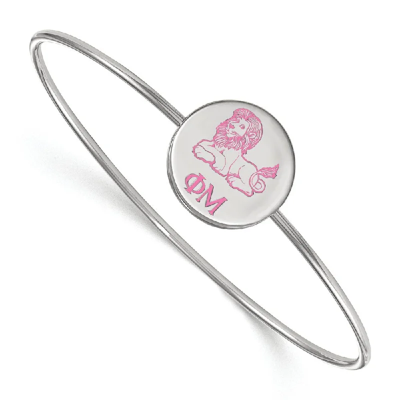 Sterling Silver Phi Mu Enamel Pink Mascot Bangle - 7 in.