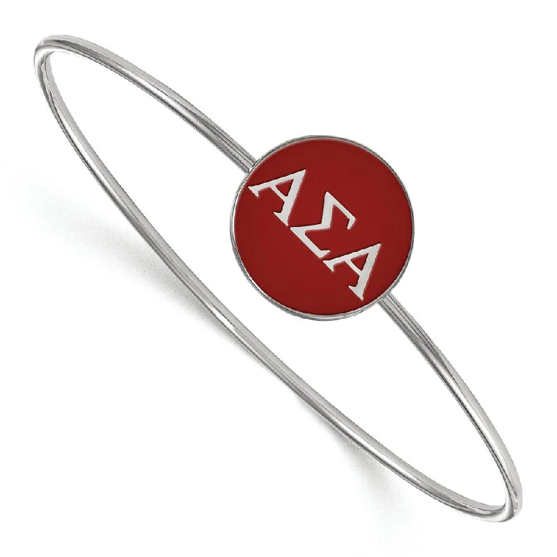 Sterling Silver Alpha Sigma Alpha Red Enamel Greek Bangle - 8 in.