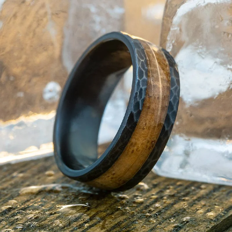 Whiskey Oak & Hammered Zirconium Men's Wedding Band