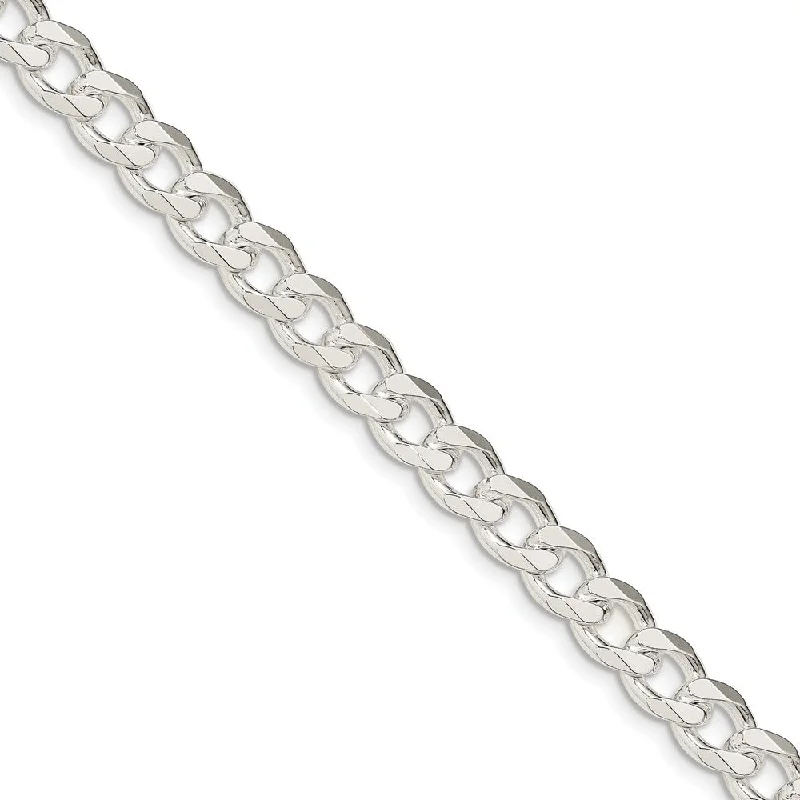 Men's 8mm, Sterling Silver Solid Flat Curb Chain Bracelet