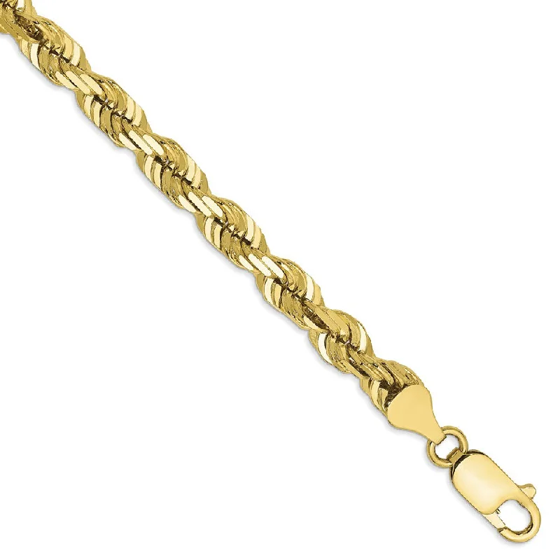 Men's 6mm 10k Yellow Gold Diamond Cut Solid Rope Chain Bracelet