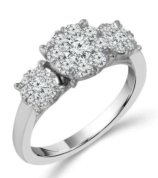 14 Karat White 3 Stone Engagement Ring