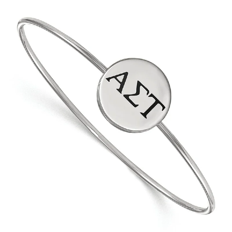 Sterling Silver Alpha Sigma Tau Black Enamel Greek Bangle - 8 in.