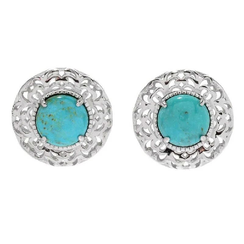 Sterling Silver 10mm Turquoise Openwork Stud Earrings