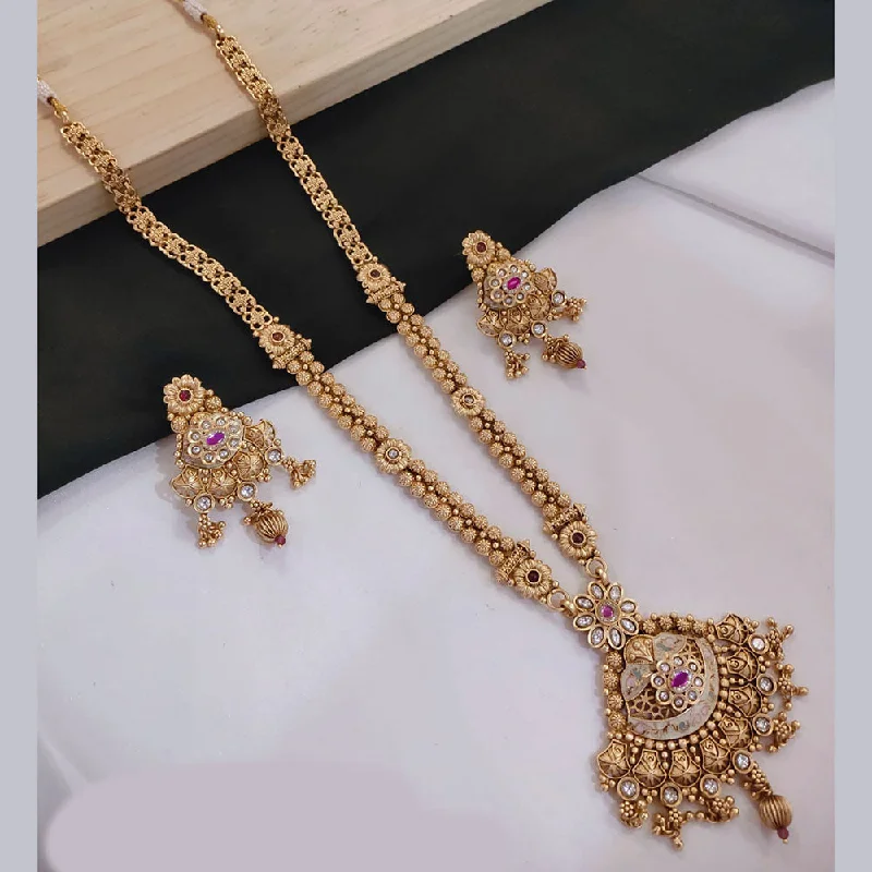 Lucentarts Jewellery Gold Plated Pota Stone And Meenakari Long Necklace Set