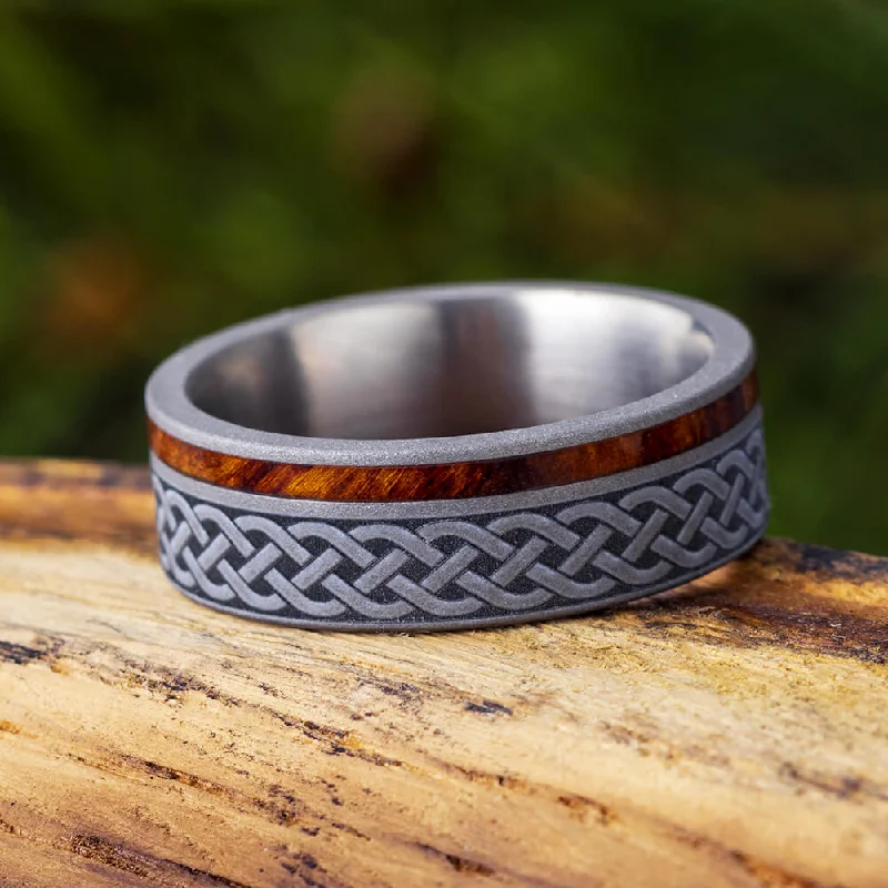 Men's Wood Wedding Band with Celtic Engraving