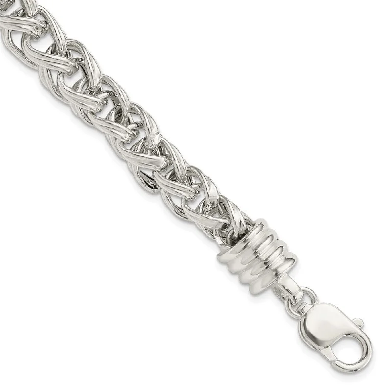 9mm Sterling Silver Fancy Spiga Chain Bracelet, 7.75 Inch