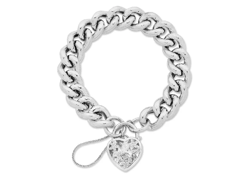 Sterling Silver Heart Padlock Bracelet