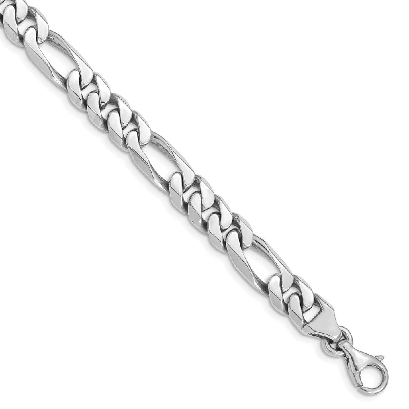 Men's 8mm 14k White Gold Polished Solid Figaro Chain Bracelet