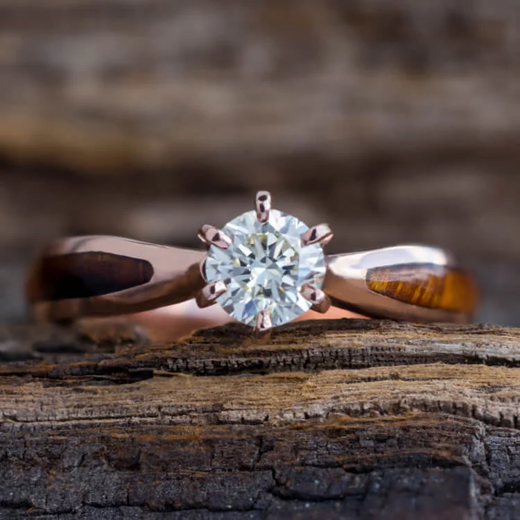 Diamond Solitaire Engagement Ring In Rose Gold With Ironwood