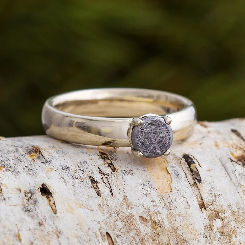 Solitaire Meteorite Stone Engagement Ring