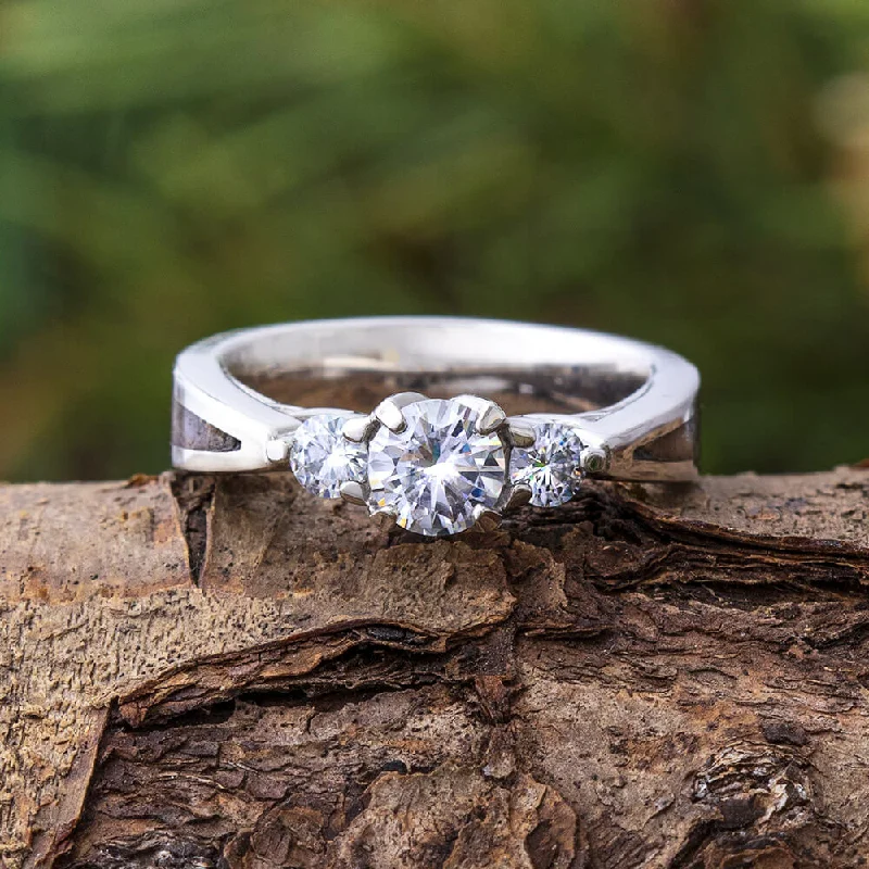 Dinosaur Bone Three Stone Engagement Ring