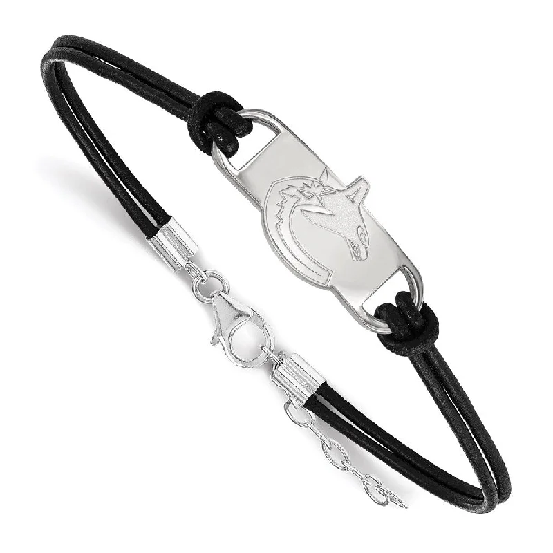 Sterling Silver & Leather NHL Vancouver Canucks Adj Bracelet