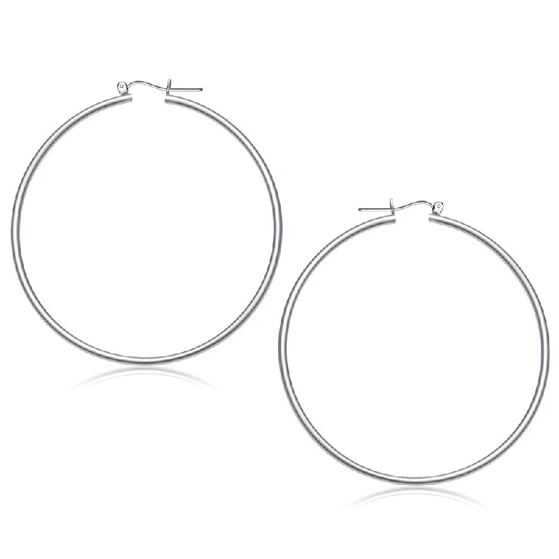 14k White Gold Polished Hoop Earrings (60 mm)