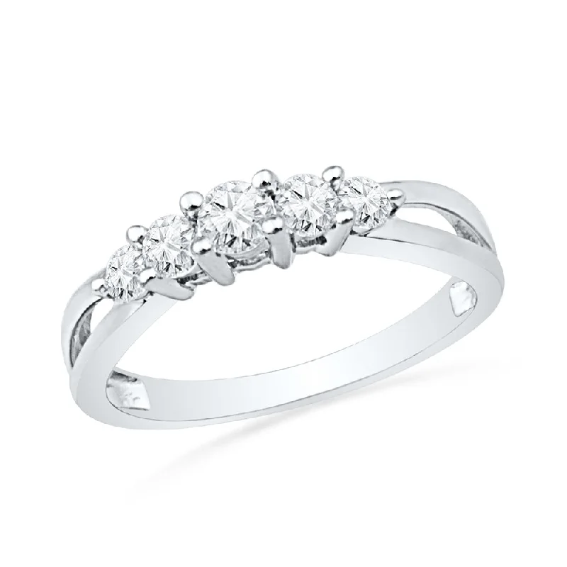 Five Stone Diamond Promise Ring, Stackable Ring