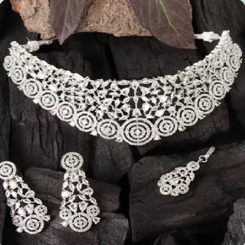 Beeji Creations Silver Plated American Diamonds Necklace Set