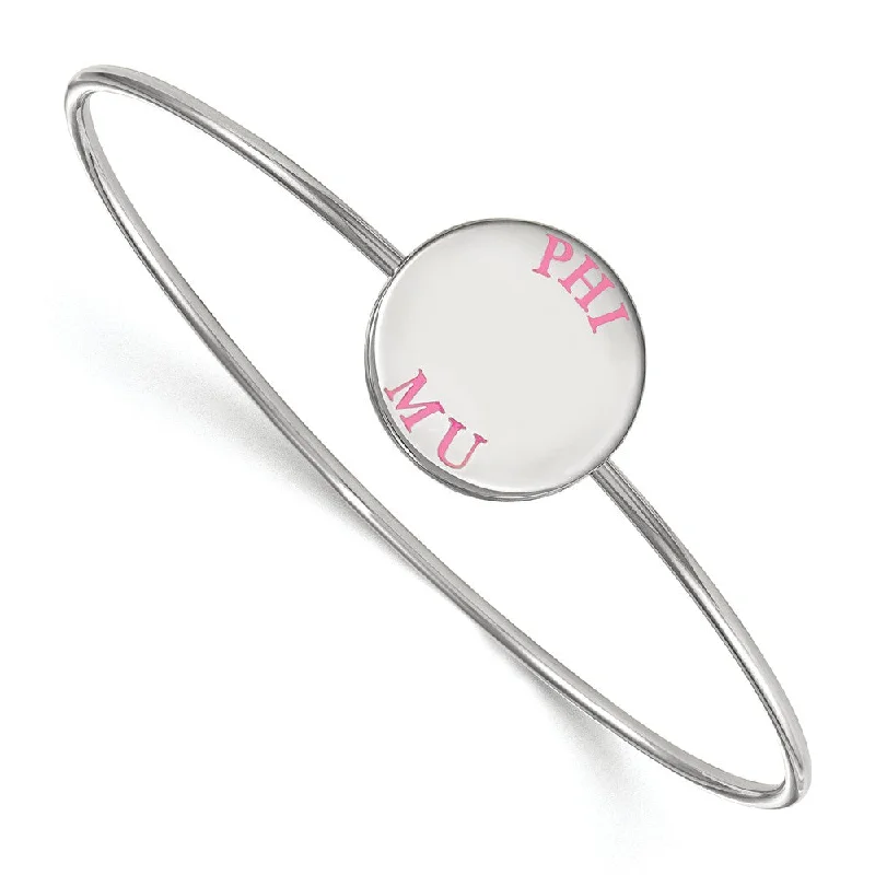 Sterling Silver Phi Mu Enamel Pink Letters Bangle - 7 in.