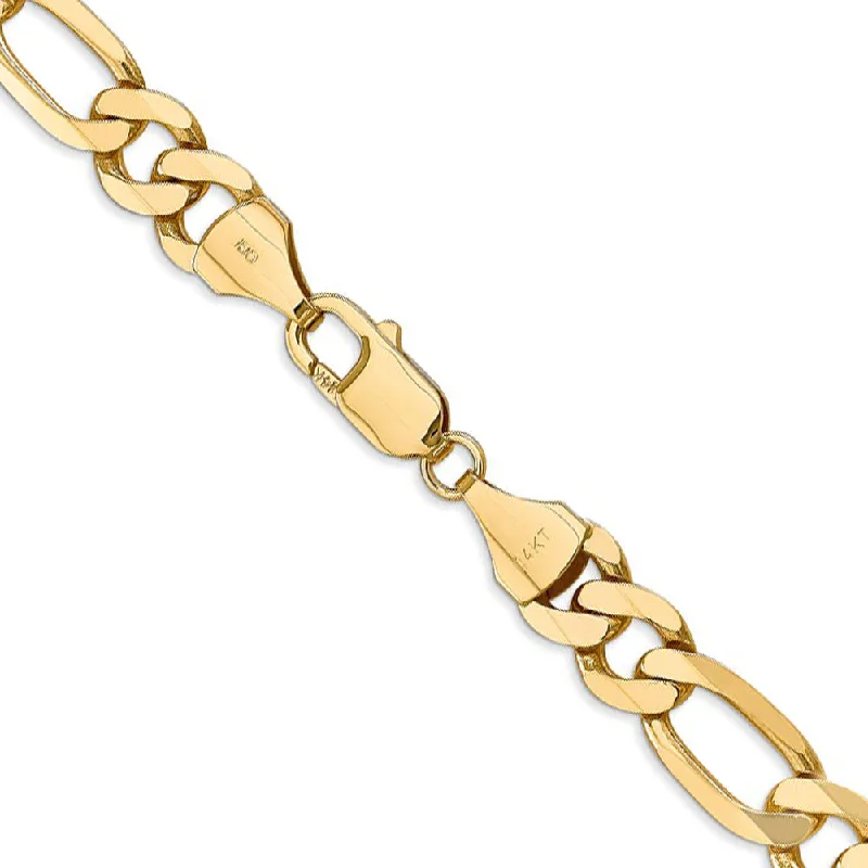 Men's 8.75mm, 14k Yellow Gold, Flat Figaro Chain Bracelet