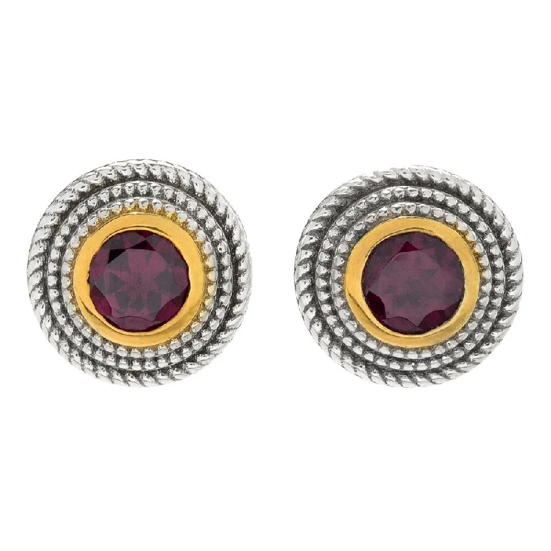 Sterling Silver Round Rhodolite Garnet Triple Rope Halo Stud Earrings