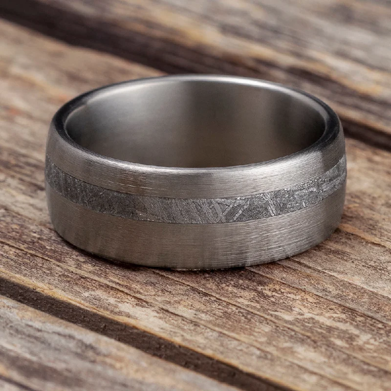 Rugged Men's Meteorite Wedding Band With Brushed Titanium