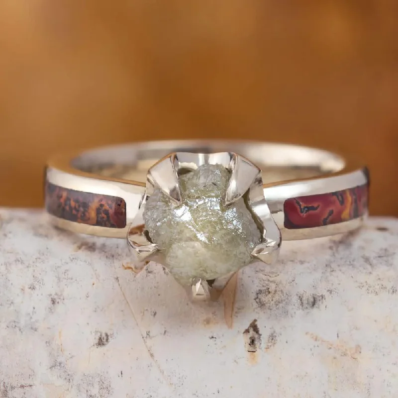 Rough Diamond Engagement Ring with Dinosaur Bone