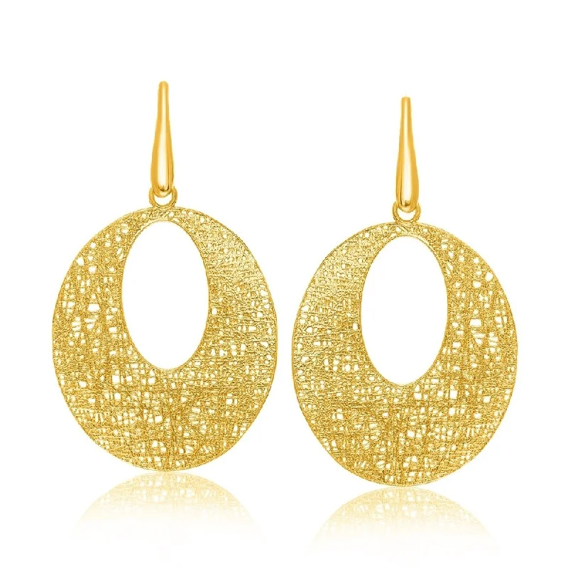 14k Yellow Gold Lace Weave Design Open Oval Earrings