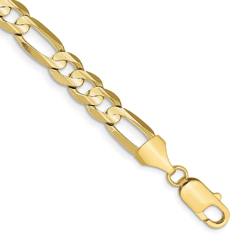 Men's 10k Yellow Gold 7.5mm Solid Concave Figaro Chain Bracelet, 9 In.