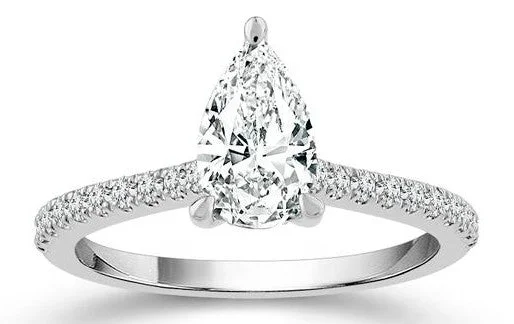 White 14 Karat Straight P Pear Cut Lab Grown Diamond Engagement Ring